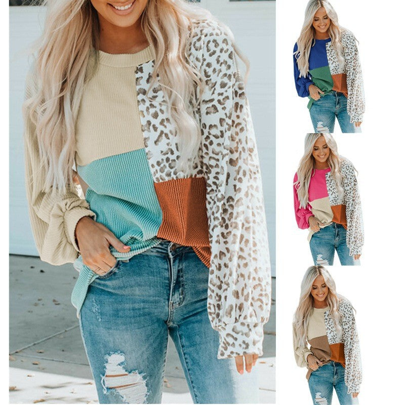 Ladies Oversize Patchwork Sweater with Animal Print and Textured Knit Mune Fashion
