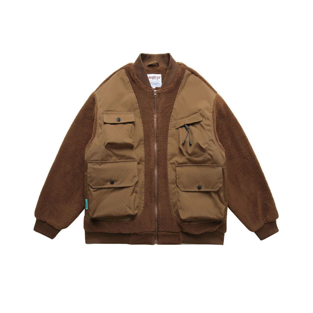 Men's Teddy Fleece Bomber Jacket with Utility Pockets and Nylon Inserts Mune Fashion