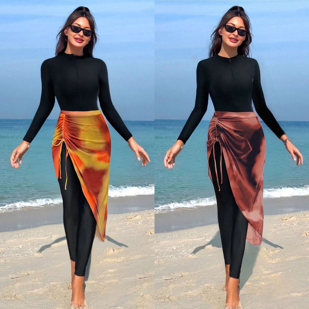 Women's Combined Long Sleeve Swimsuit with Asymmetrical Skirt Mune Fashion
