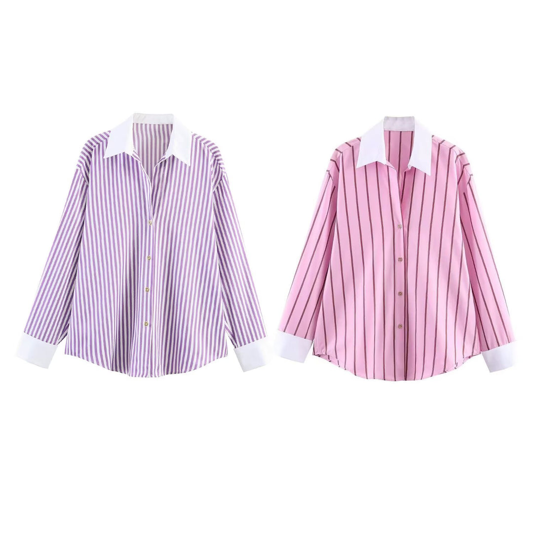Women's oversized shirt with contrast collar and cuffs Mune Fashion