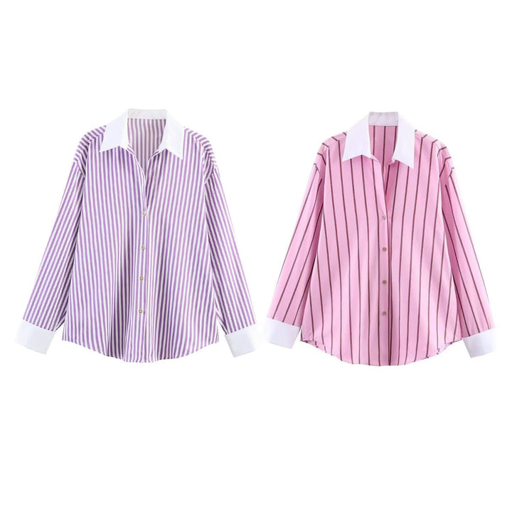 Women's oversized shirt with contrast collar and cuffs Mune Fashion