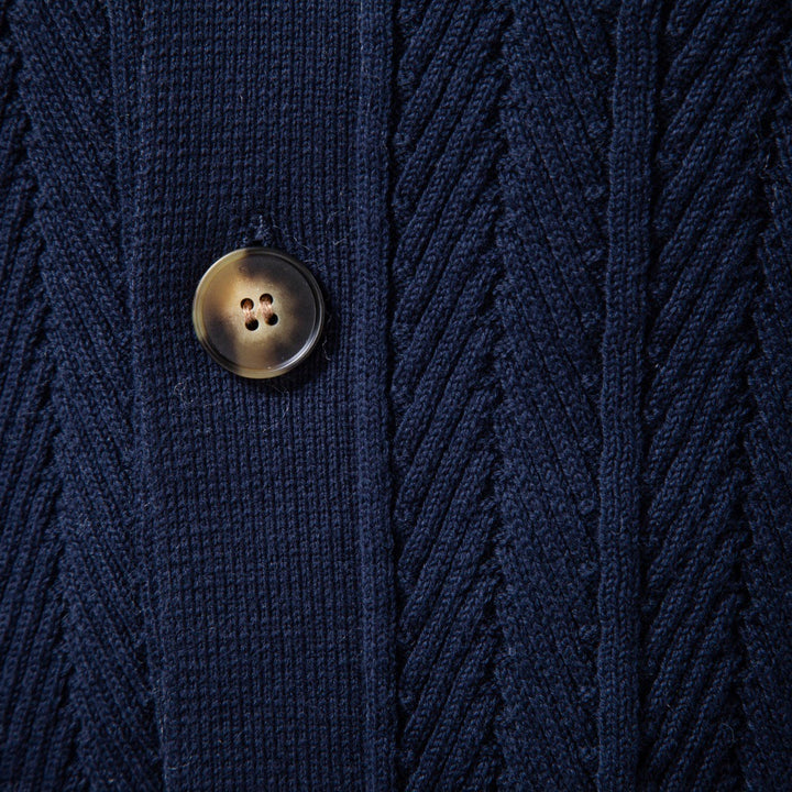 Men's Fine Knit Button Cardigan with Cable Pattern and Stand-Up Collar Mune Fashion