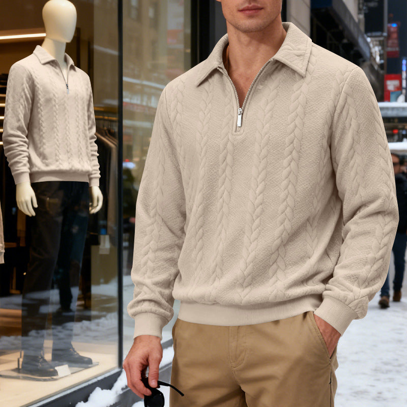 Men's coarse knitted troyer with short zipper and polo collar Mune Fashion