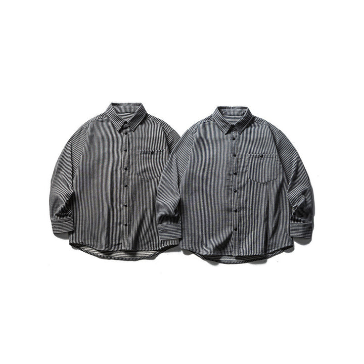 Men's loose-fitting striped cotton blend shirt with chest pocket and extended back Mune Fashion