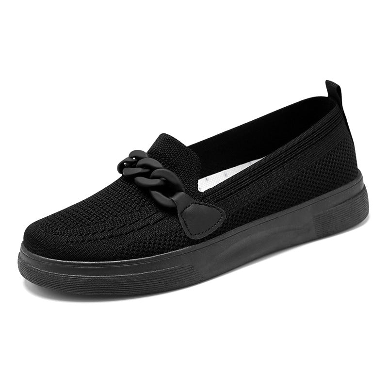 Women's comfortable knit slip-on loafer with elastic entry, decorative chain application and shock-absorbing EVA lightweight sole Mune Fashion