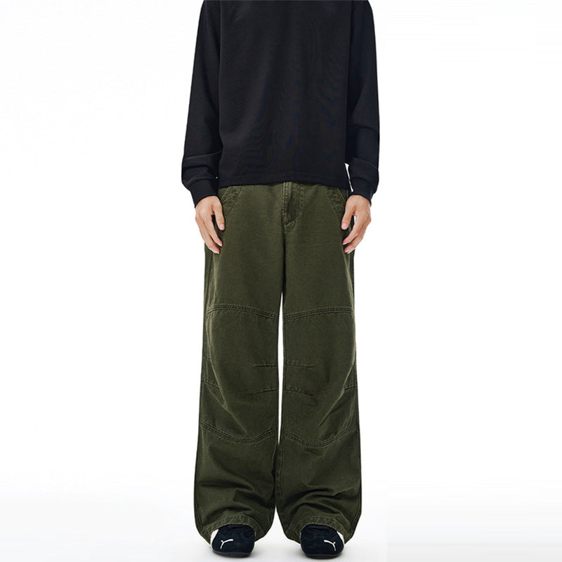 Men's Extra Wide Denim Baggy Pants with Panel Seams and Low Crotch Mune Fashion