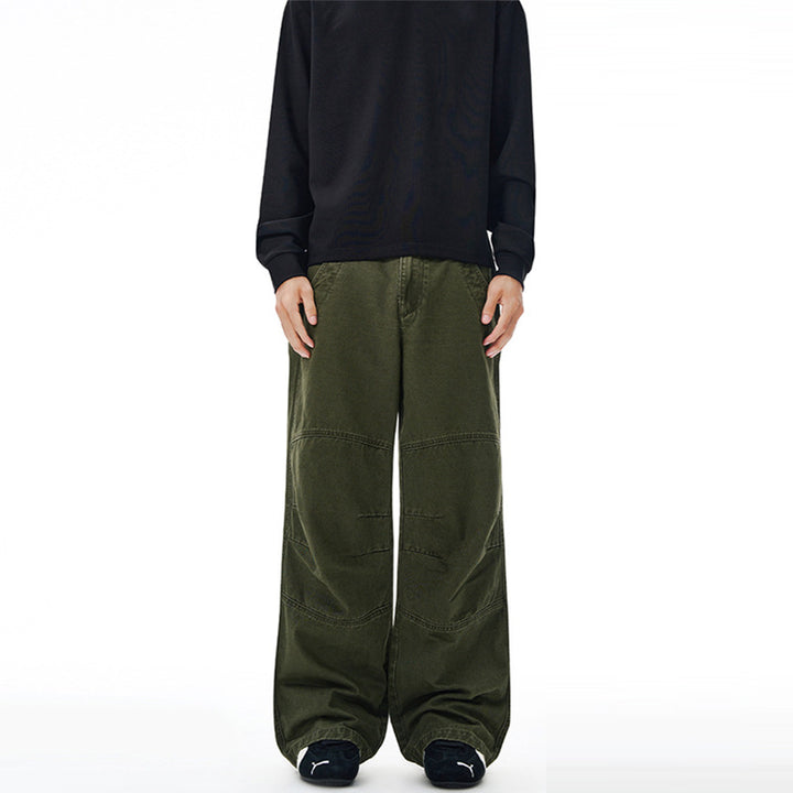 Men's Extra Wide Denim Baggy Pants with Panel Seams and Low Crotch Mune Fashion