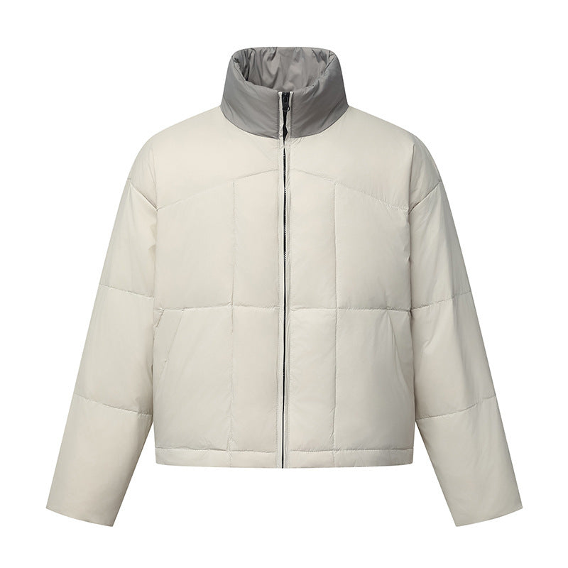 Unisex Boxy Puffer Jacket with Stand Collar in Contrast Design and Square Quilting Mune Fashion