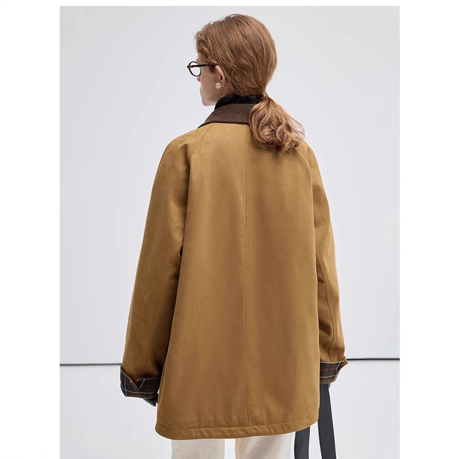 Women's Fashionable Transitional Jacket Made of Soft Material with Check Pattern Mune Fashion