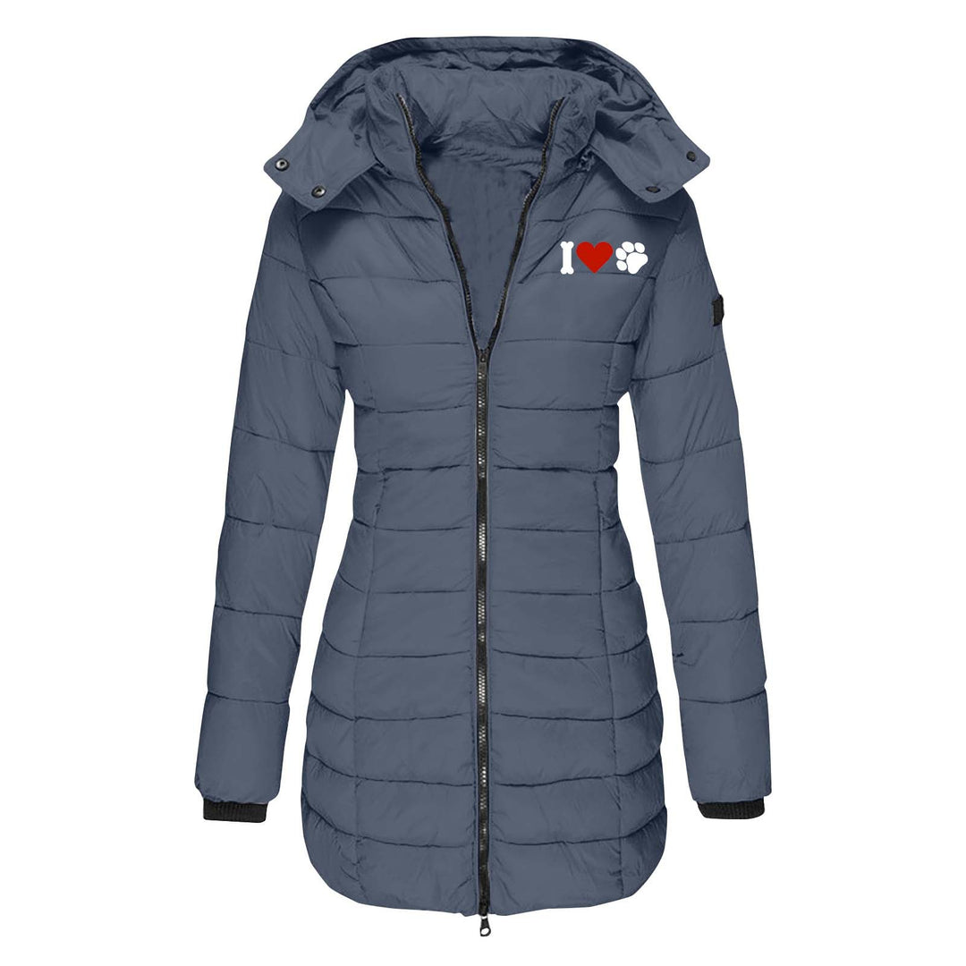 Women's quilted jacket with hood, tailored silhouette and heart paw print Mune Fashion