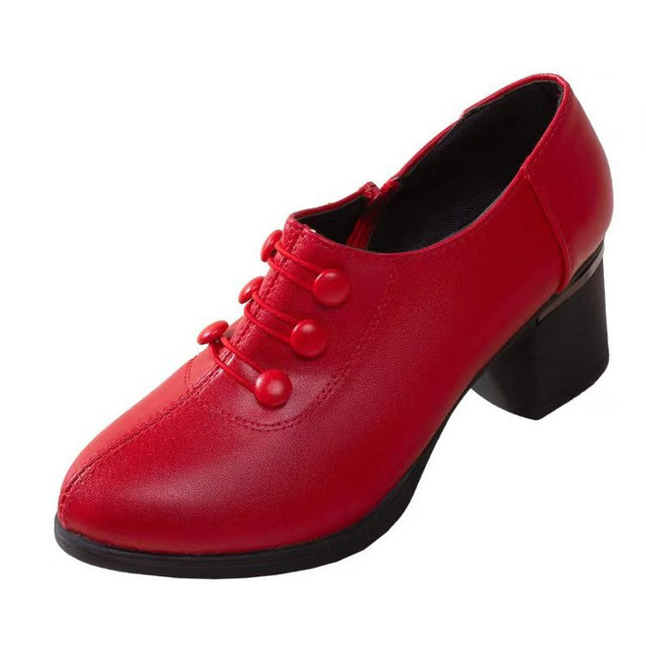 Women's Oxford pumps in retro style with decorative button placket and comfortable block heel Mune Fashion