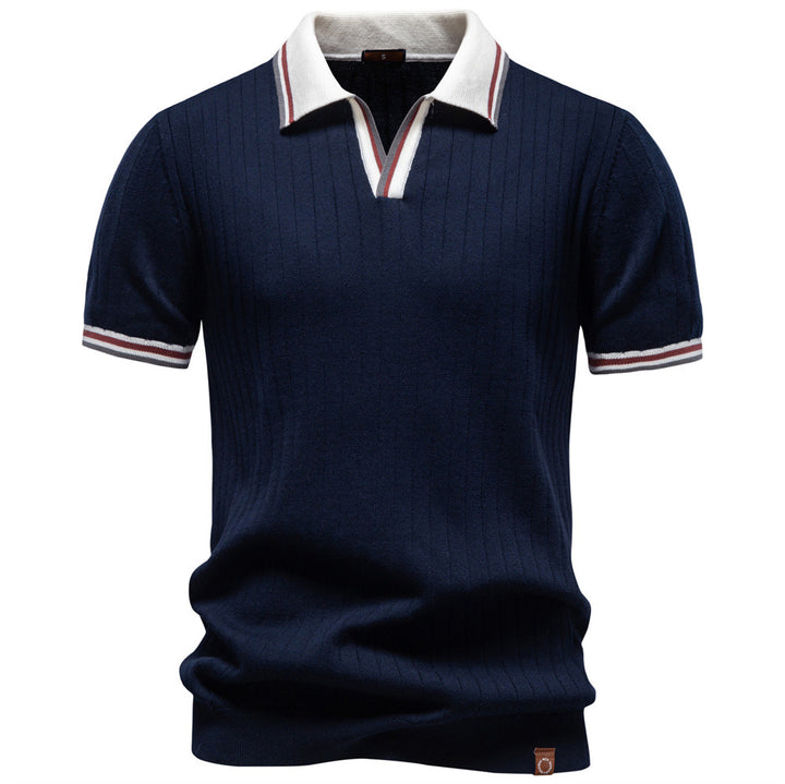 Men's short-sleeved fine knit polo with Kent collar and ribbed structure Mune Fashion