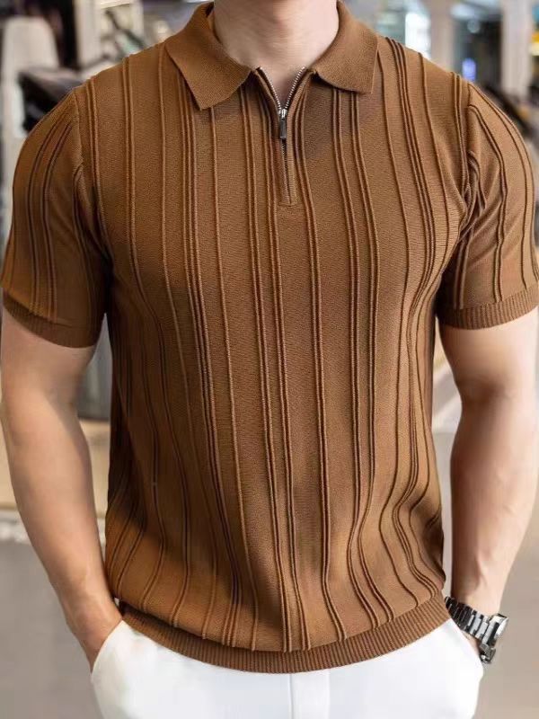 Men's Fashion Short Sleeve Polo Shirt with Half Zipper Mune Fashion