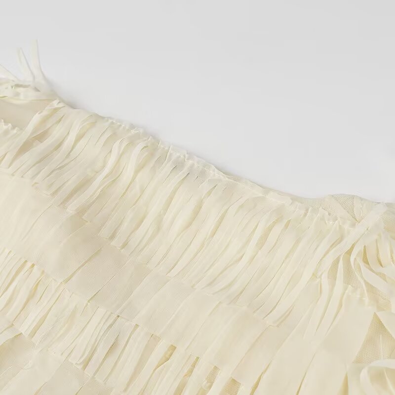 Women's Cropped Fringed Jacket with Layered Fringe and Tie Band Mune Fashion