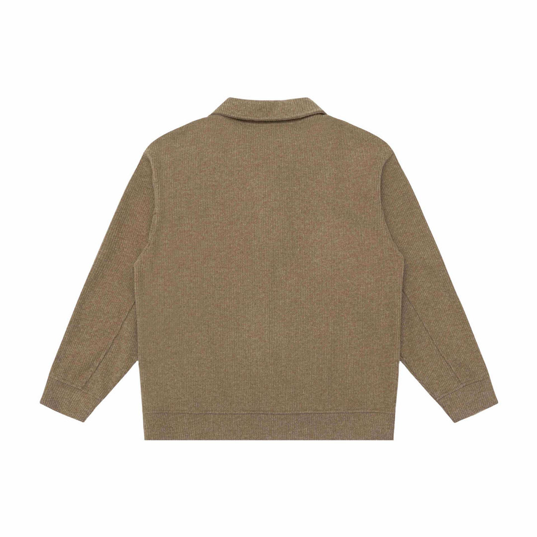 Unisex Fine Shawl Collar Sweater with Half Button Placket and Ribbed Hem