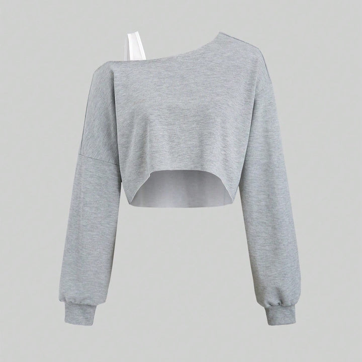 Women's Cropped Sweatshirt in Off-Shoulder Look with Wide Sleeves Mune Fashion