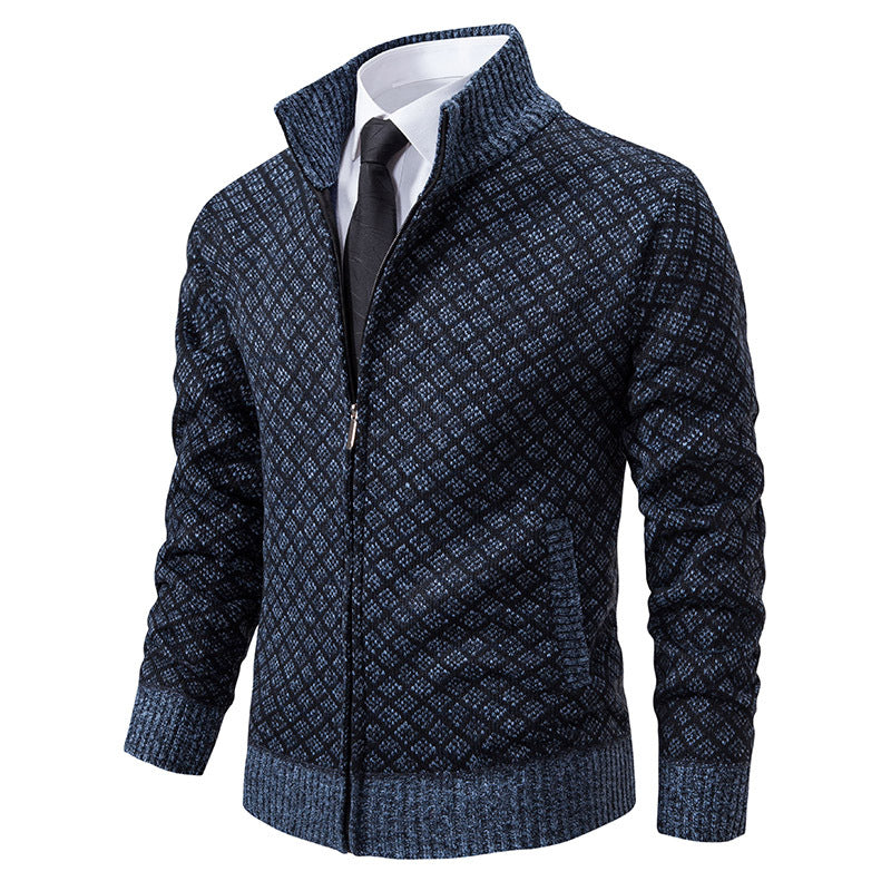 Men's patterned cardigan with stand collar and full zip Mune Fashion