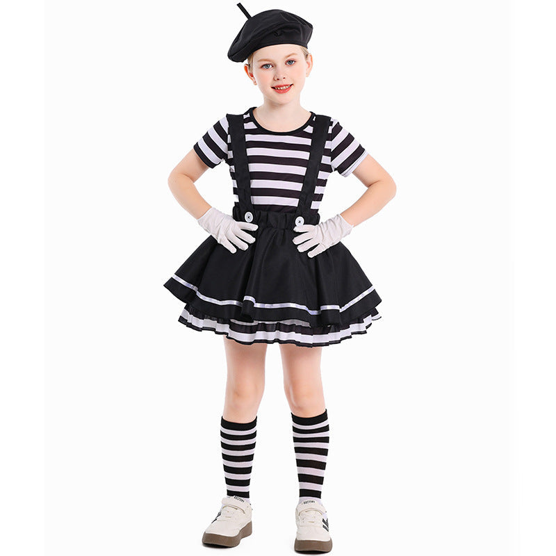 Girl Artist Costume with Striped Top and Ruffled Skirt Mune Fashion