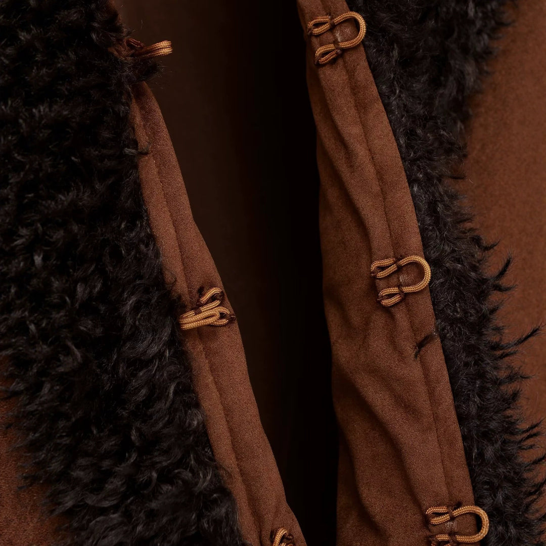 Women's short jacket in lambskin look with voluminous shawl collar Mune Fashion