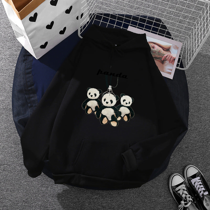 Women's oversized hoodie with plush panda appliqué and kangaroo pocket Mune Fashion
