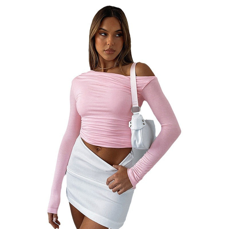 Women's off-the-shoulder ruched cropped long sleeve made of stretchy jersey Mune Fashion