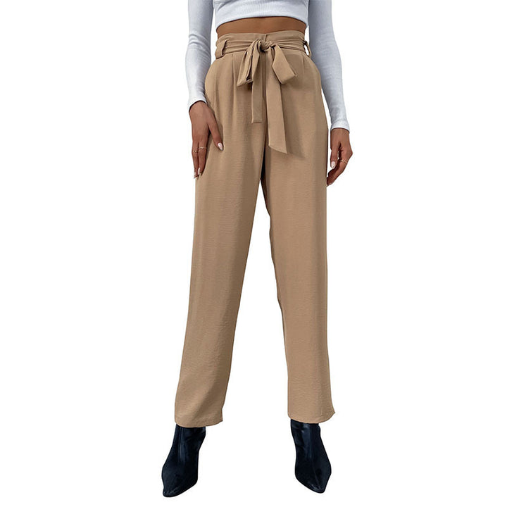 Women High-waisted Pants with Tie Belt Mune Fashion