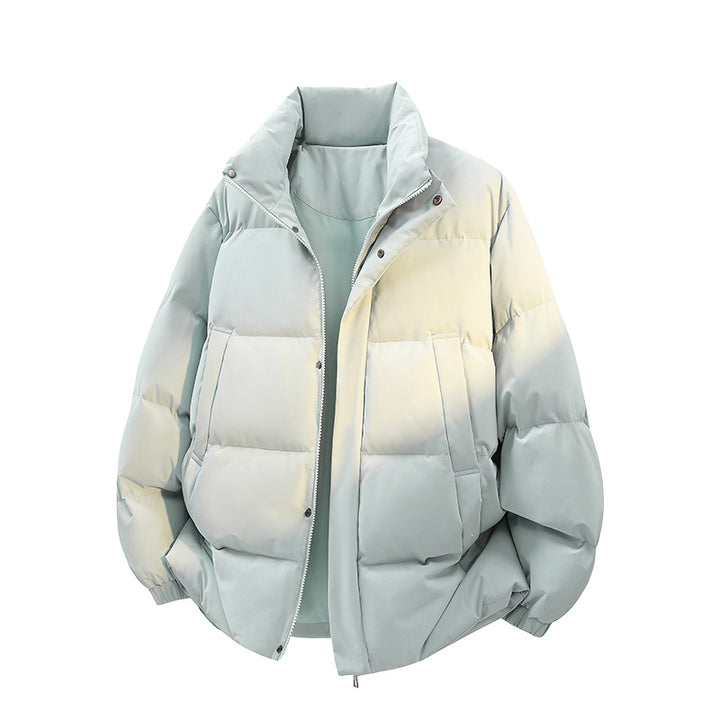 Men's Short Cut Oversized Puffer with Stand-Up Collar, Snap Placket and Concealed Zipper Mune Fashion