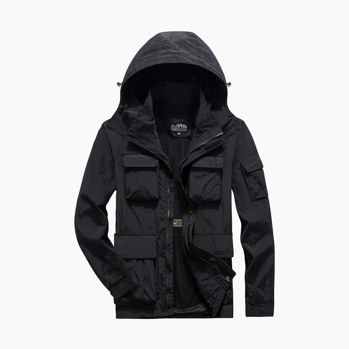 Men's multifunctional utility field jacket with numerous flap and zippered pockets as well as D-ring Mune Fashion