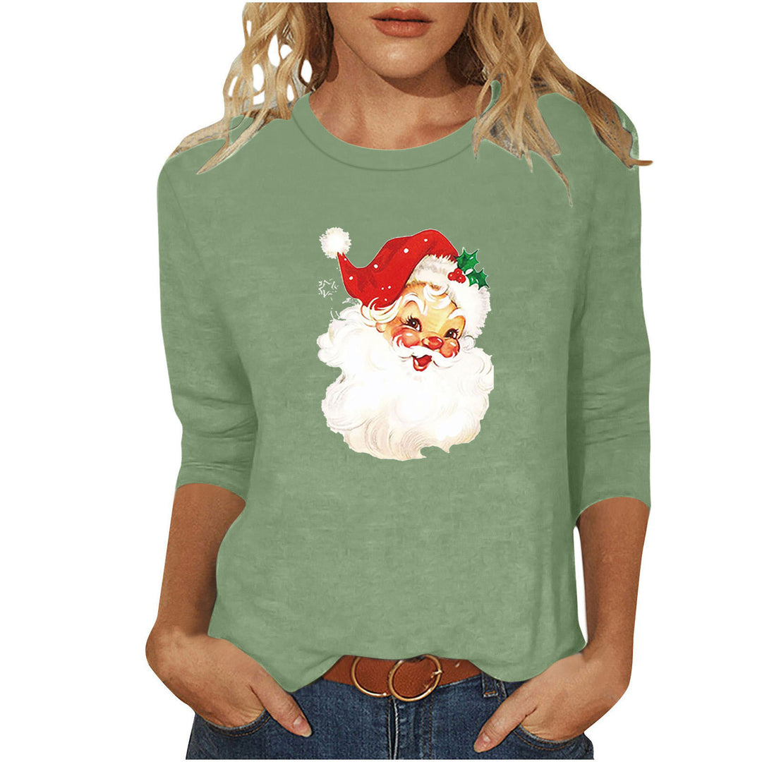 Ladies casual sweatshirt with nostalgic Santa Claus print and three-quarter sleeves Mune Fashion