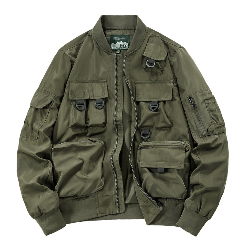 Men's nan multifunctional utility bomber jacket with numerous pockets, D-ring details, and wind-resistant nylon shell Mune Fashion