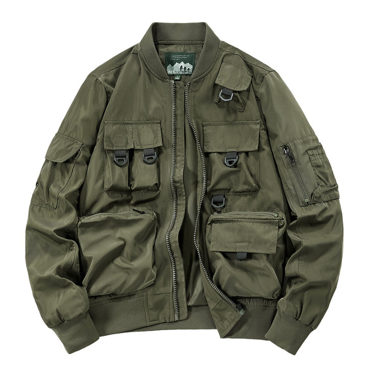 Men's nan multifunctional utility bomber jacket with numerous pockets, D-ring details, and wind-resistant nylon shell Mune Fashion
