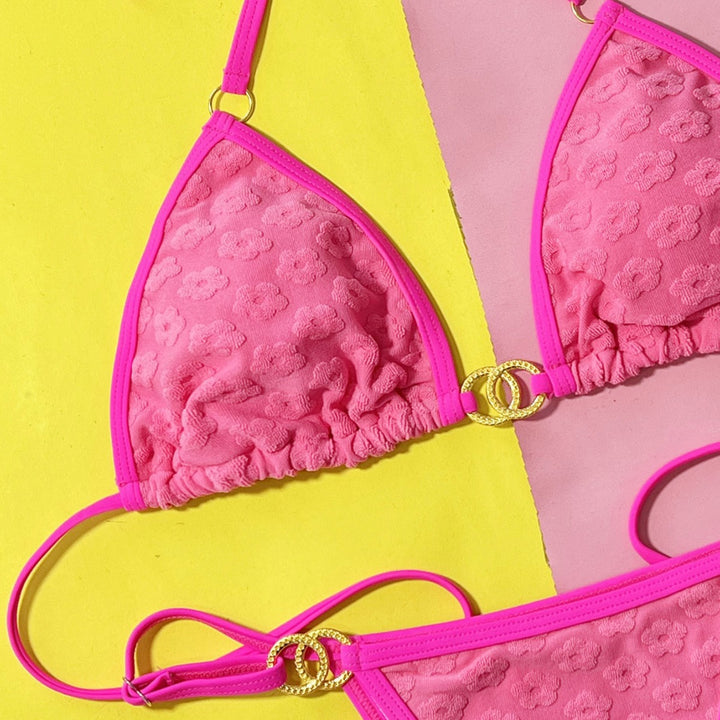 Women Triangle Bikini with glamorous ring details and textured surface Mune Fashion