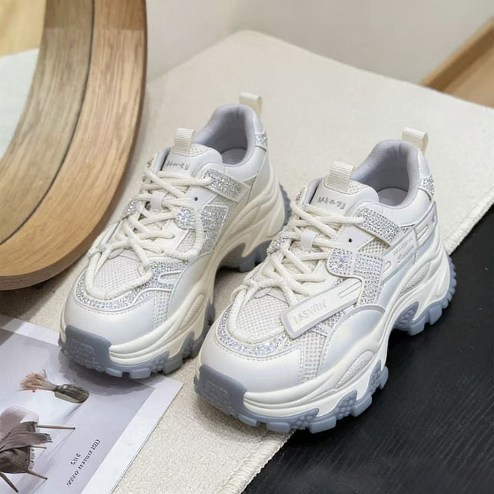 Women's Sporty Chunky Sneakers with Glitter Elements and Reinforced Sole Mune Fashion