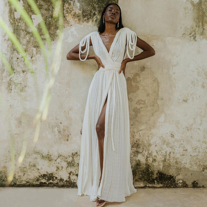 Women's maxi dress with deep V-neck and side slit Mune Fashion