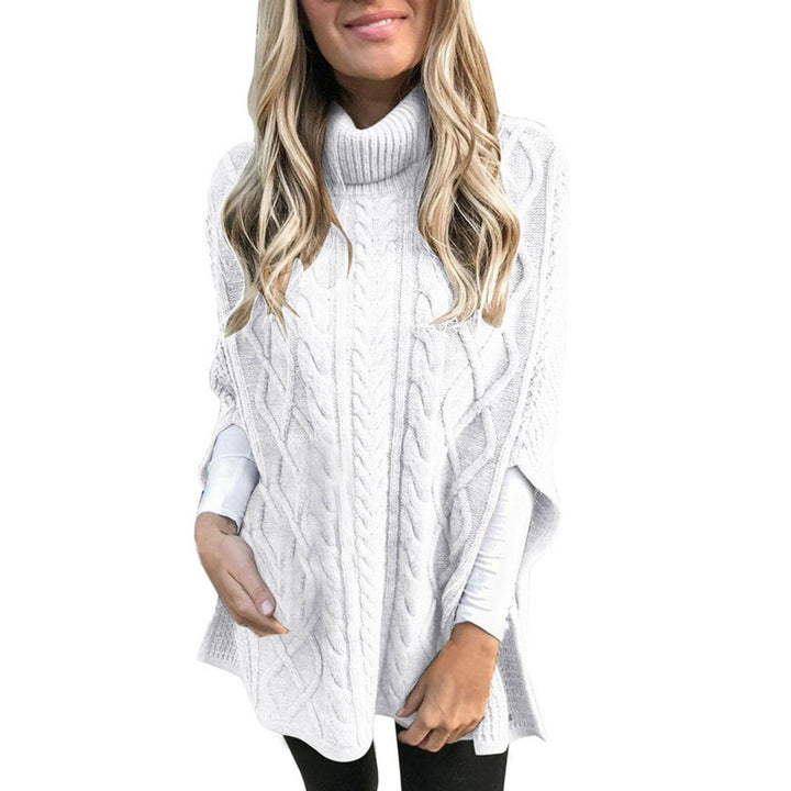 Ladies nan kastiger knit poncho with high turtleneck, cable structure and side slits Mune Fashion