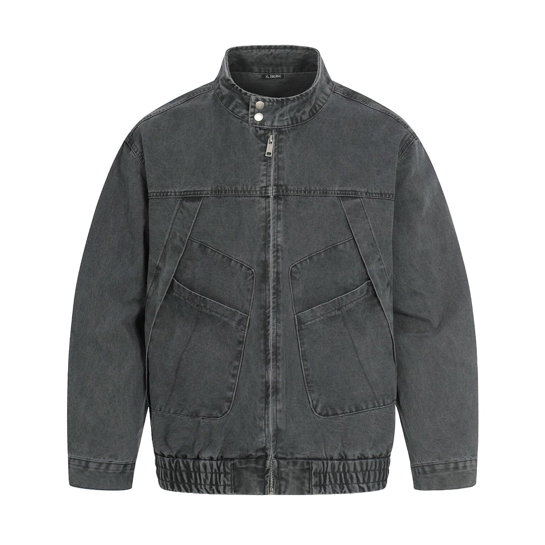 Men's short-cut field bomber in vintage canvas with stand-up collar and large flap pockets