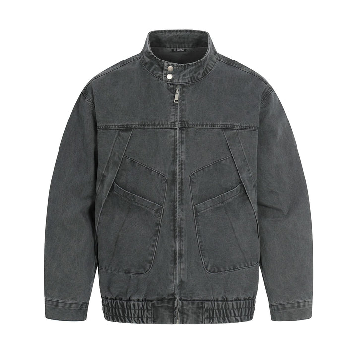 Men's short-cut field bomber in vintage canvas with stand-up collar and large flap pockets