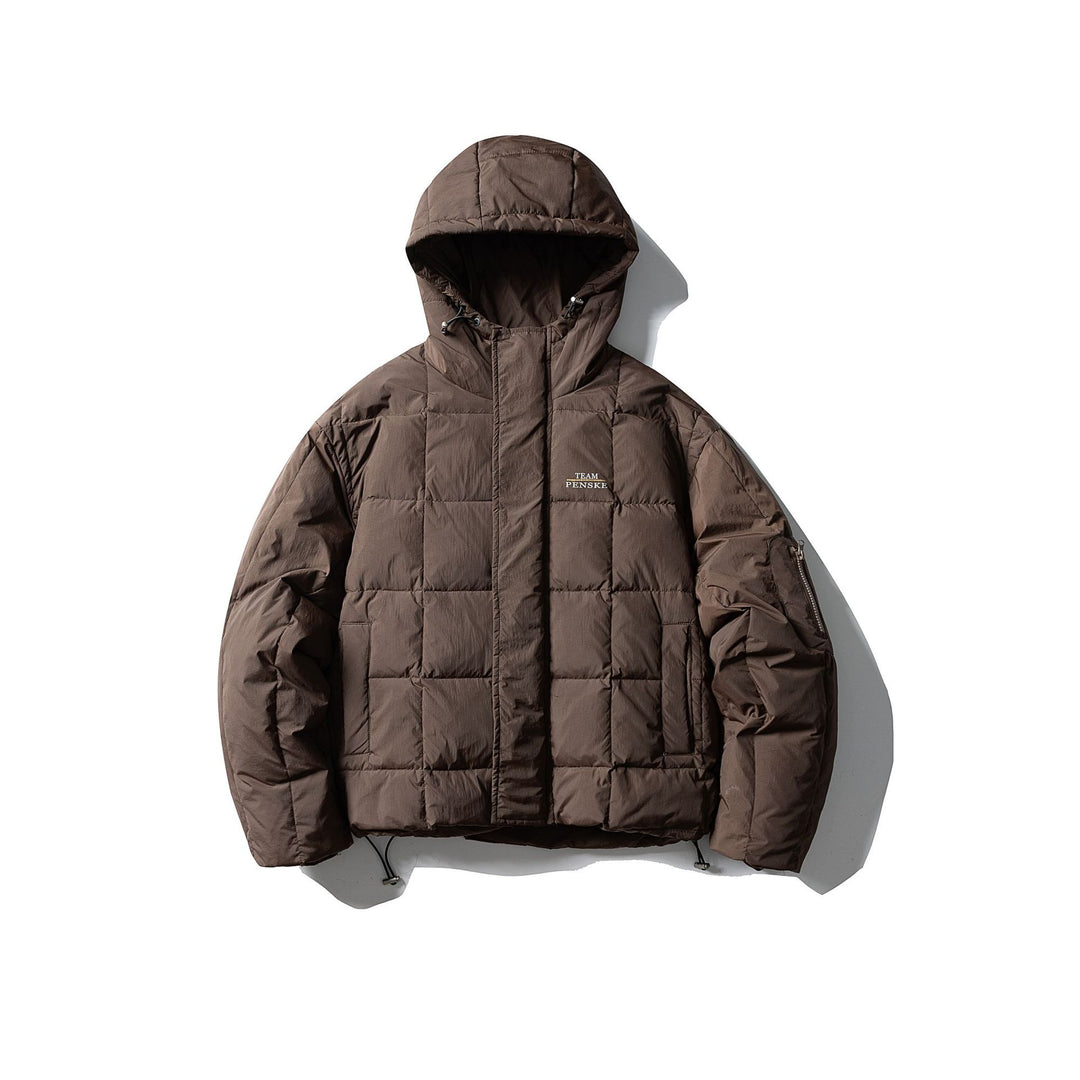 Men's Padded Hooded Anorak with Check Quilting, High Collar and Utility Arm Pocket Mune Fashion