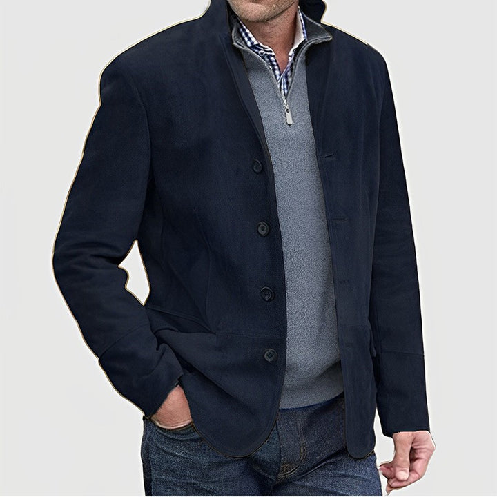 Men's Suede Blazer with Button Placket and Tailored Cut Mune Fashion