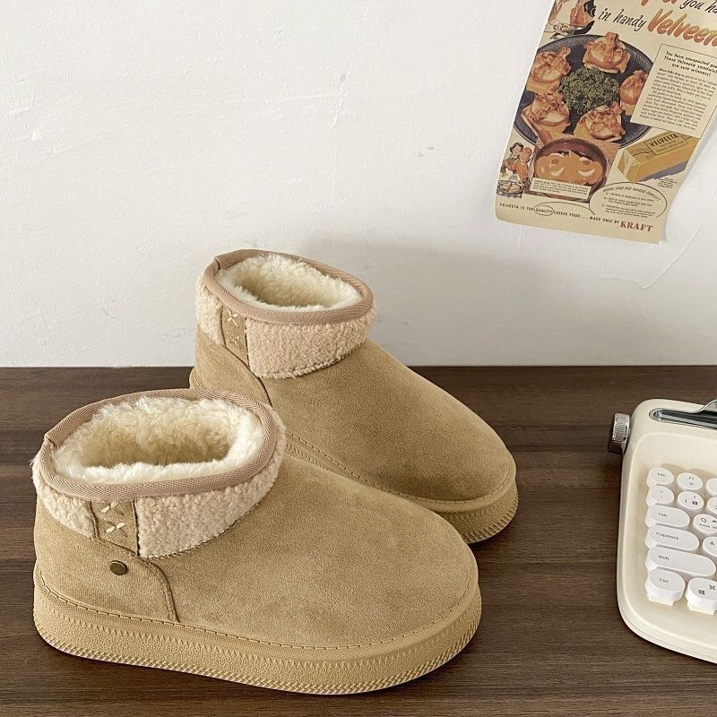 Women Insulated Ankle Winter Boots in Slipper Look with Faux Fur Lining and Non-Slip Profile Sole Mune Fashion