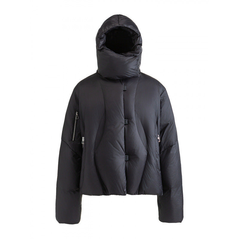 Unisex Short-cut quilted jacket with high collar, hood and zippers Mune Fashion