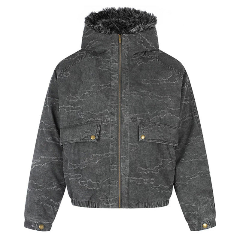 Women Padded Hooded Bomber Jacket with Faux Fur Trim, Camouflage Effect and Elastic Hem Mune Fashion