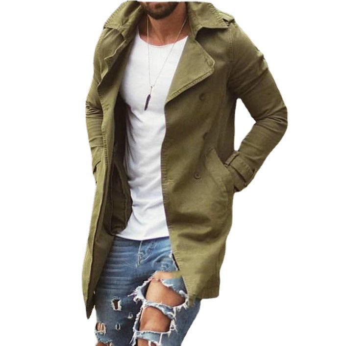 Men's lightweight urban trench coat with double-breasted button placket and casual used look Mune Fashion