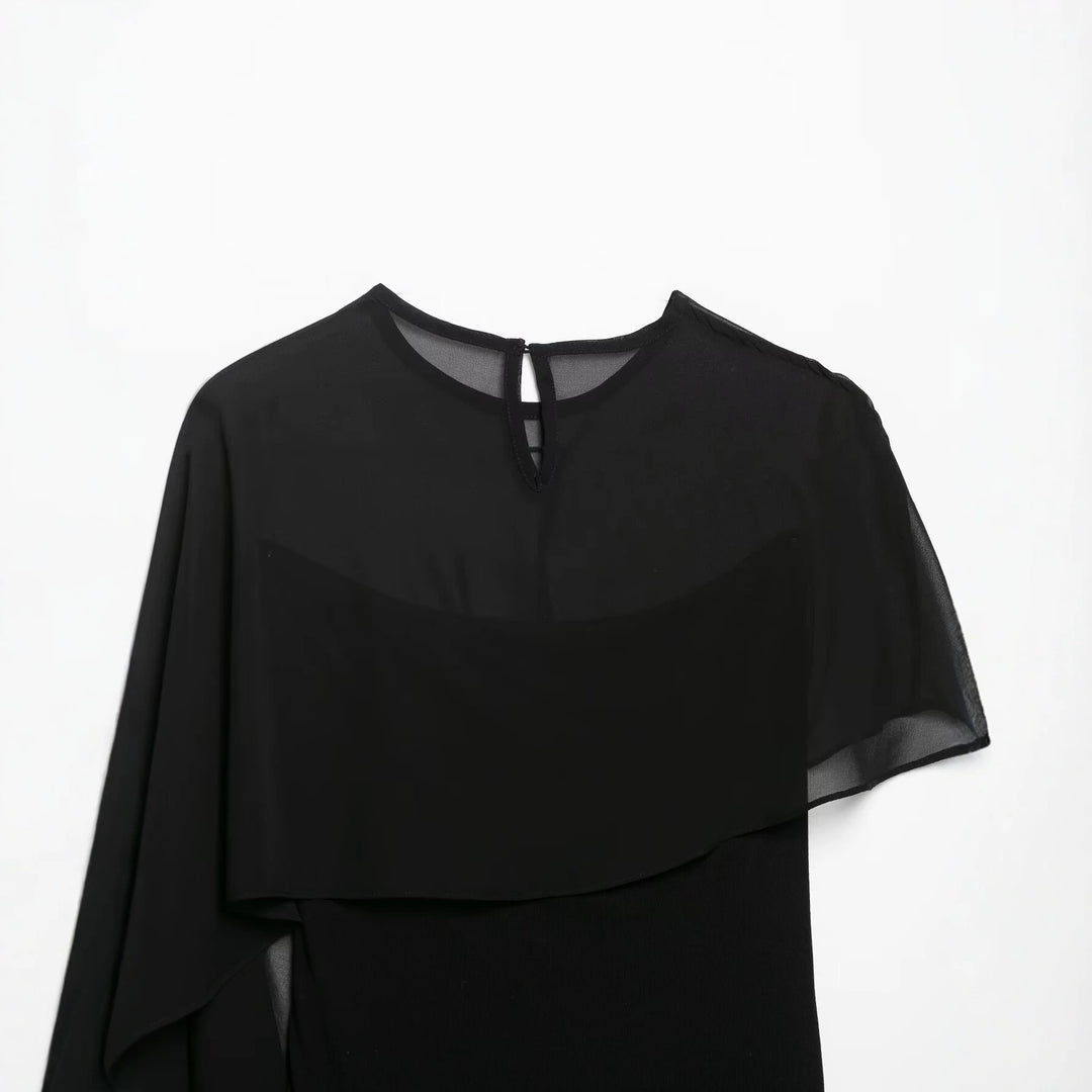 Women's Asymmetrical Chiffon Cape Top with One-Sided Shoulder Mune Fashion
