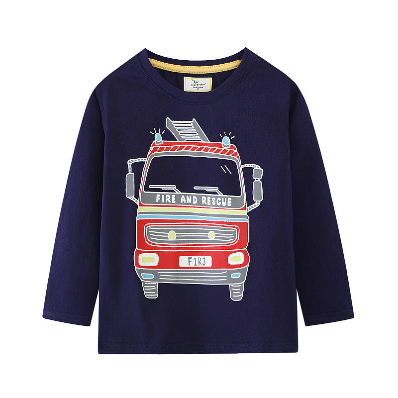 Boys Long Sleeve Shirt with Bright Firefighter Motif Mune Fashion