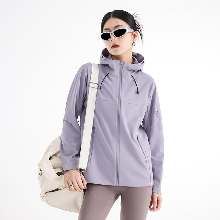 Women's Breathable Softshell Rain Jacket with Hood, Windproof and Minimalist Tech Look Mune Fashion