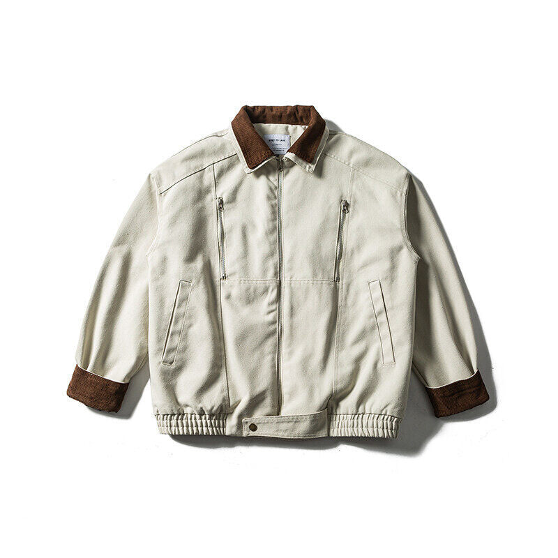 Men's Boxy Canvas Blouson Jacket with Cord Collar, Zipper Chest Pockets and Elastic Hem Mune Fashion