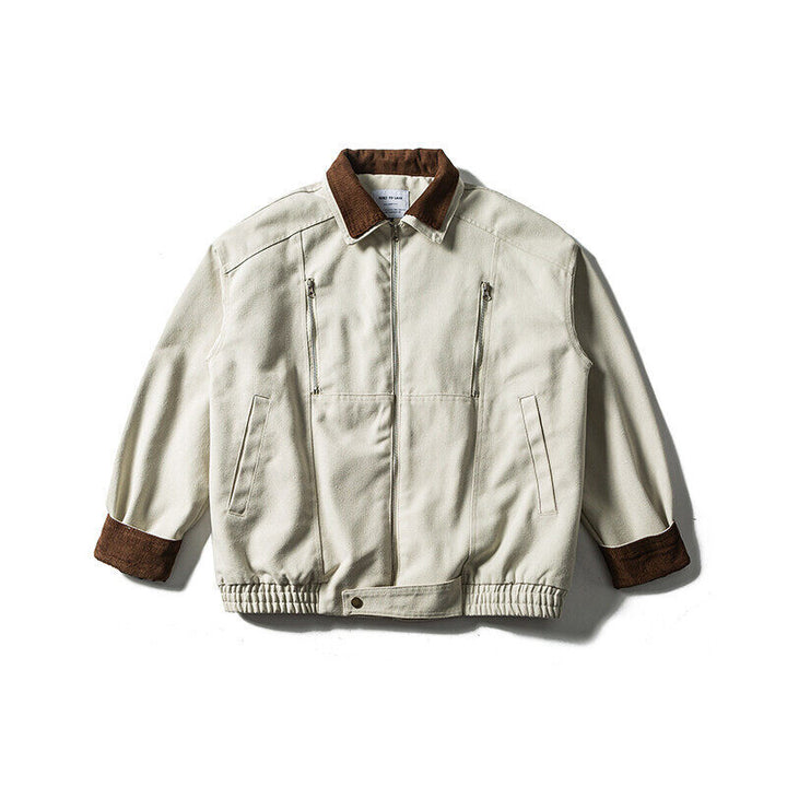 Men's Boxy Canvas Blouson Jacket with Cord Collar, Zipper Chest Pockets and Elastic Hem Mune Fashion