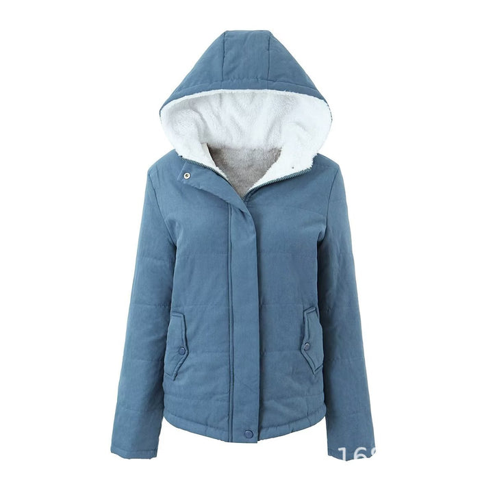 Women's quilted hooded jacket with cozy teddy lining, concealed zipper and flap pockets Mune Fashion
