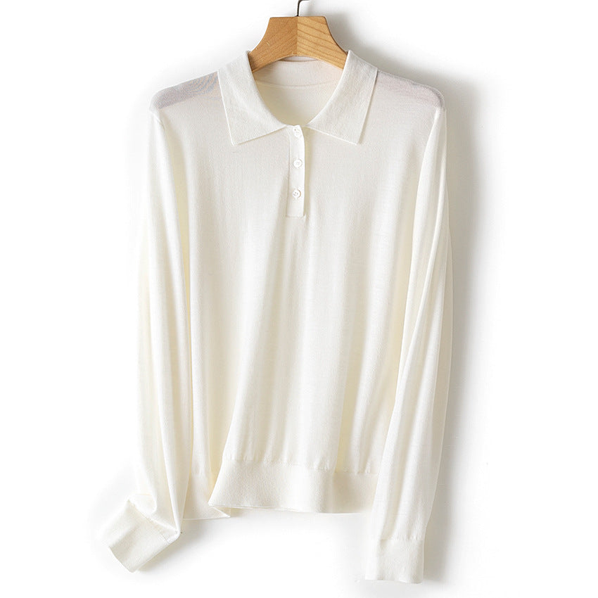 Ladies Fine Long Sleeve Polo Sweater made of Fine Knit with Button Placket Mune Fashion